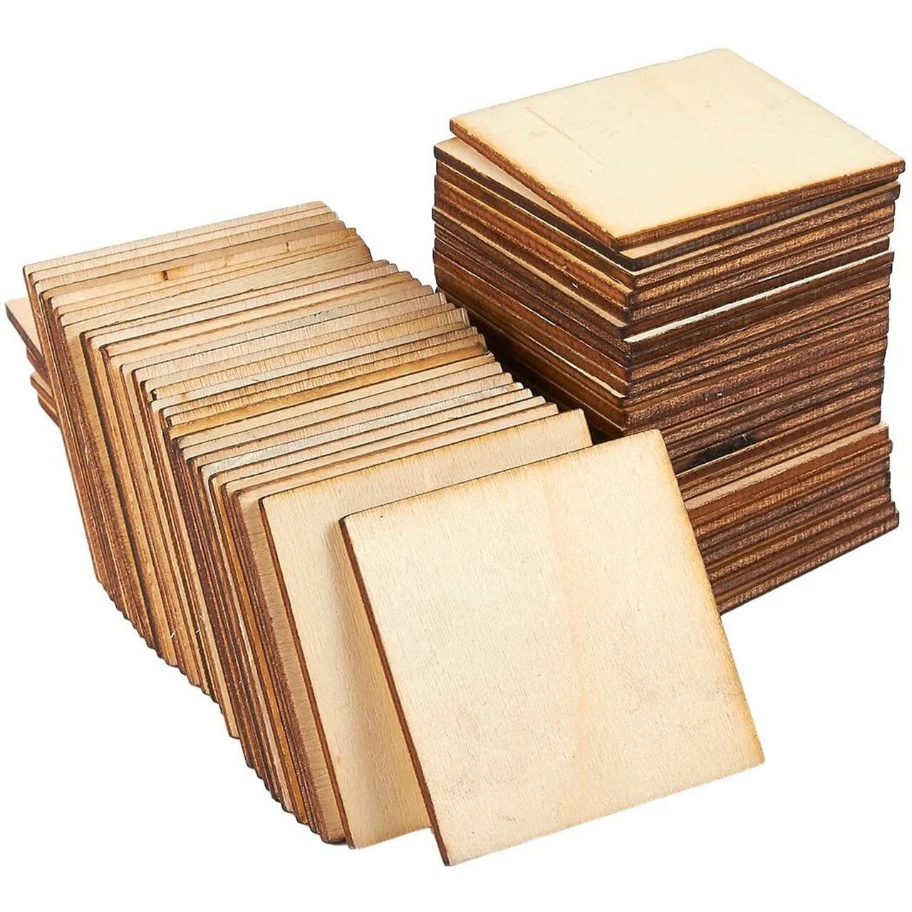 60 Pieces 2x2 Wood Squares for DIY Crafts, Unfinished Wooden Cutout Tiles  for Painting